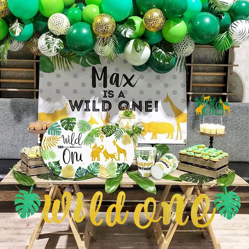 

Wild One Plant Print Disposable Tableware Paper Plate Cup Napkin Banner Cake Flag Knife Fork Spoon Party Decor Kitchen Supplies