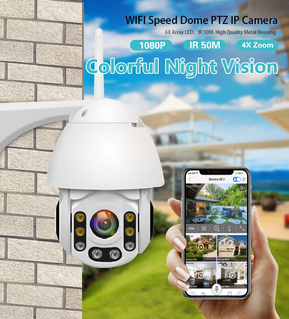 1080P PTZ IP камера Wifi наружная скорость купольная беспроводная видеокамера с Wi-Fi панорамирование наклона 4X цифровой зум 2MP сети видеонаблюдения