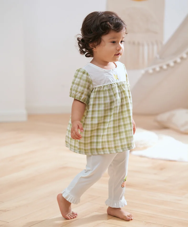 Детское платье Новинка лета 2021 Модное детское для девочек хлопковое клетчатое