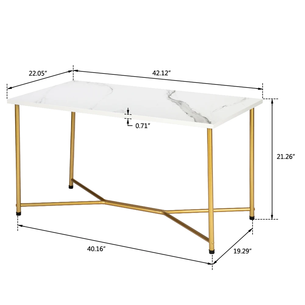 

HODELY Single Layer 1.5cm Thick Density Board Imitation Marble Square Table Top Gold Foot Iron Coffe