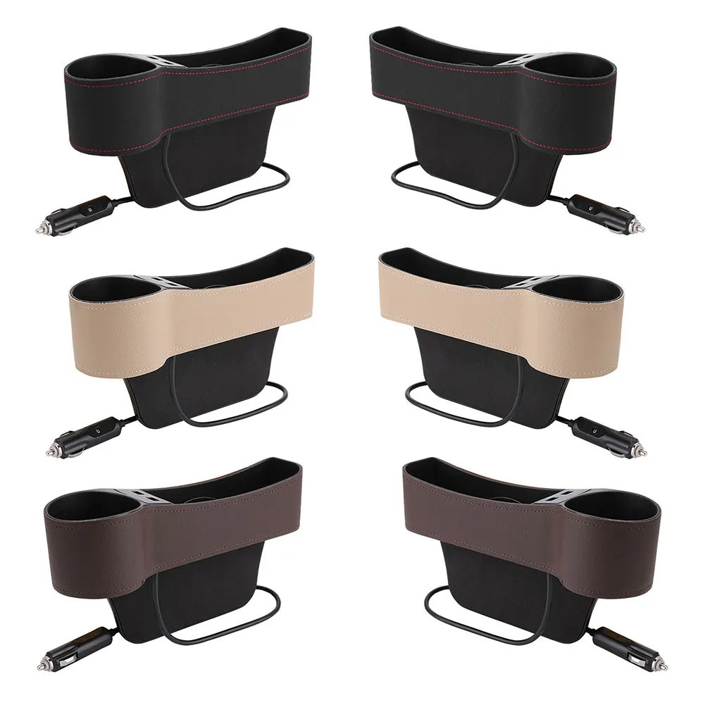 

VODOOL Universal Car Seat Filler Catcher Gap Organizer Side Pocket Storage Box Dual USB Charger Cup Holder Auto Stowing Tidying