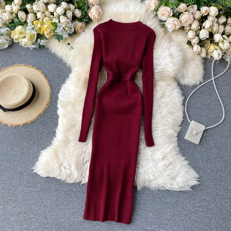 Женское винтажное трикотажное платье ALPHALMODA с длинными рукавами на пуговицах