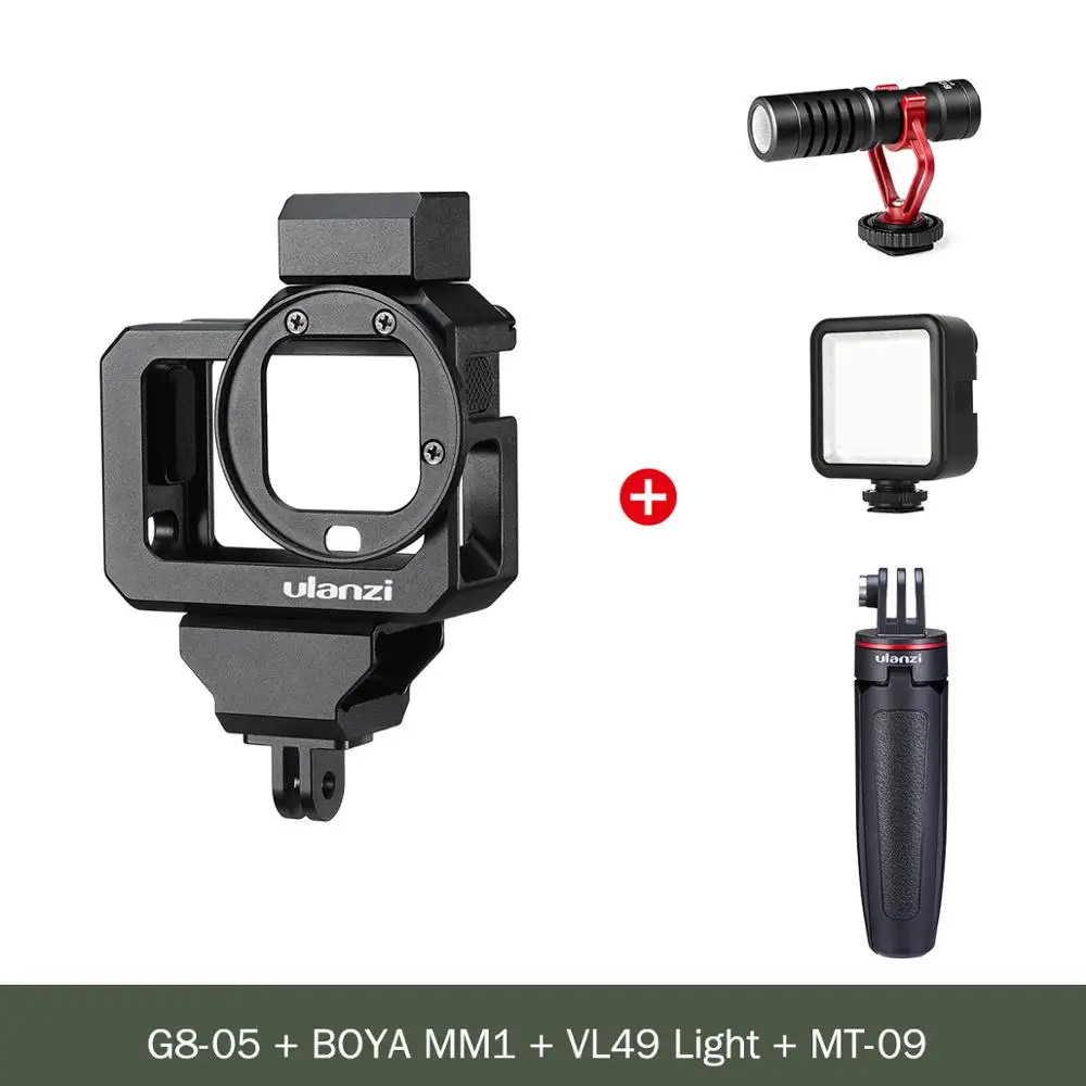 LED Mic Kit Ulanzi металлический чехол Vlog Cage для Gopro 8 черный Холодный башмак микрофонный адаптер чехол светодиодный светильник микрофон Gopro батарея адаптер микрофона - Цвет: LED Mic Kit