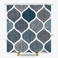 navy blue white boho shower curtain abstract geometric floral design %e2%80%8bmen women modern bathroom decor waterproof polyester cloth