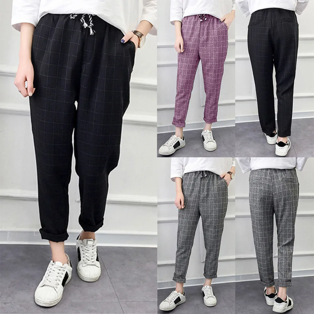 Новые модные женские повседневные клетчатые эластичный пояс кружево свободные