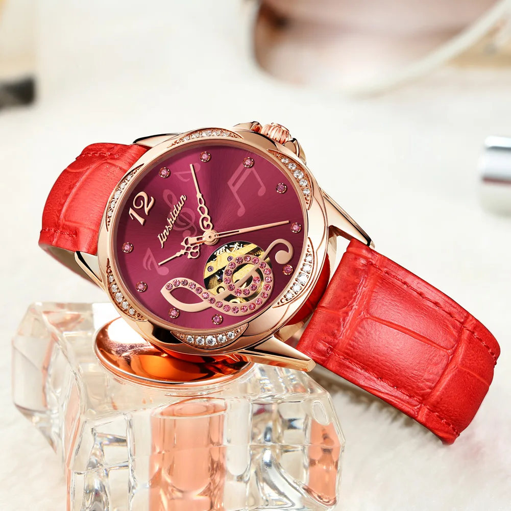 

Women Automatic Mechanical Wristwatch Hollow Design Leather Watchband Fashion Female Clock