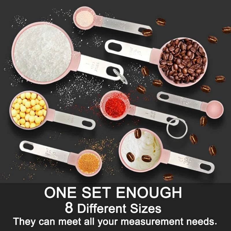 

Measuring Cups and Measuring Spoons Set of 8Pcs, Stainless Steel Handle,Kitchen Tools and Gadgets for Cooking, Baking