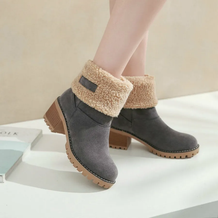 

Boots Women Winter Shoes Faux Fur Snow Boots Fashion 6CM Square Heel Ankle Boots Women Plus Size 34-43 Drop Shipping