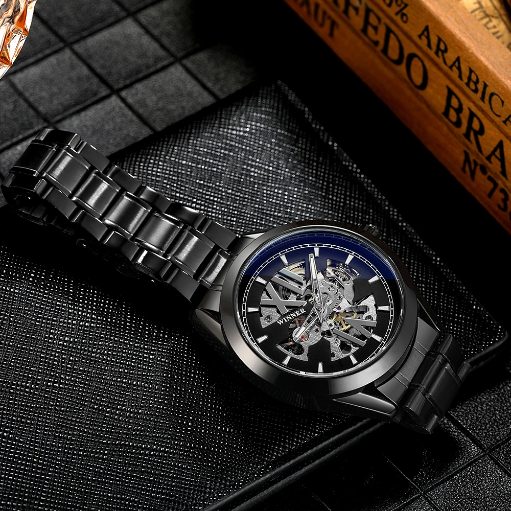 Часы наручные WINNER Мужские автоматические роскошные брендовые модные с синим