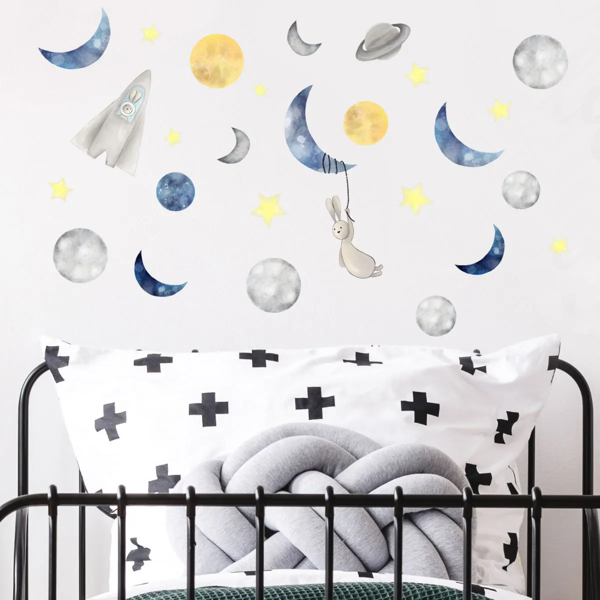 

Cartoon Moon Rabbit Starry Sky Wall Sticker for Kids Room Decor Nursery Mural Teen Aesthetic Art Poster Self-adhesive