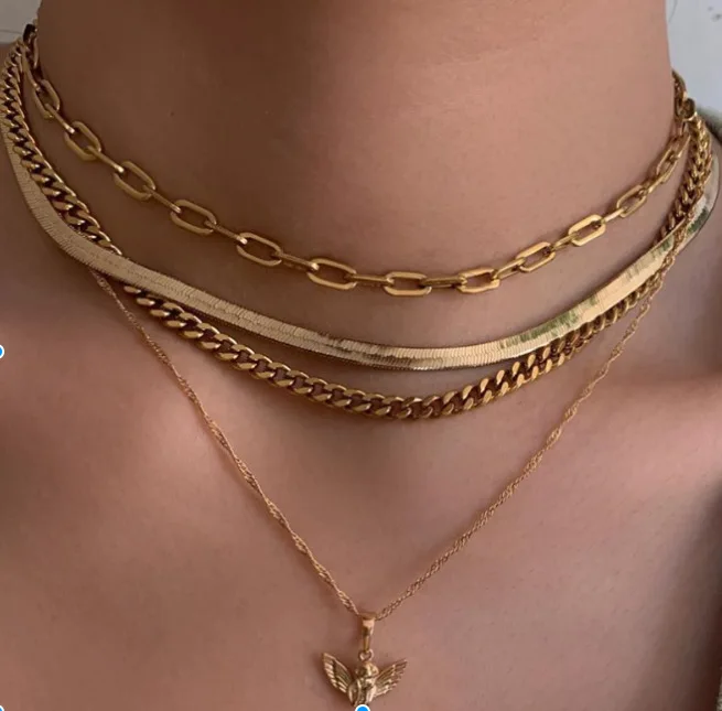 

Multilayer Link Chain Chokers Vintage Golden Plated Angel Pendant Necklace for Women Fashion Bohemian Chokers Necklaces Jewelry