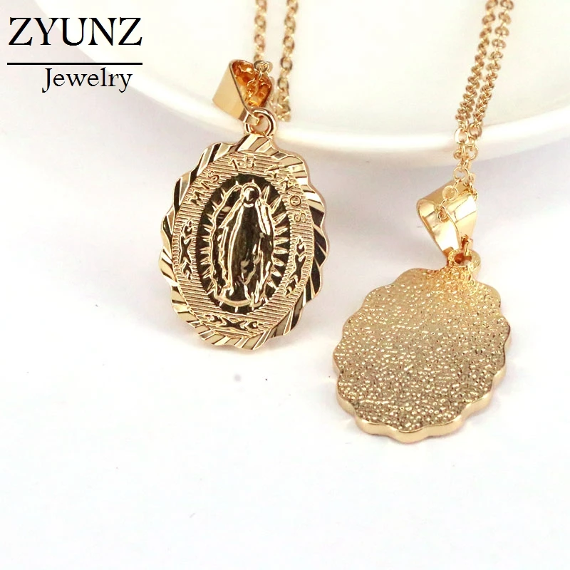 

5PCS, Golden Medalla Virgin Mary Pendant Charm Necklace For Women Medallion Choker Necklace