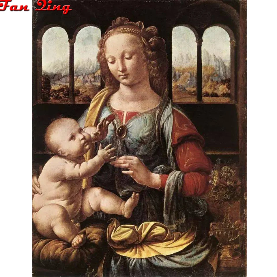 Da Vinci Famous Painting &quotVirgin and Child&quot 5D DIY Diamond Full Square Embroidery Rhinestone Mosaic Picture | Дом и сад