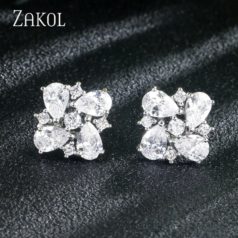 ZAKOL изысканный фианит классические серьги гвоздики в форме сладкой капли для