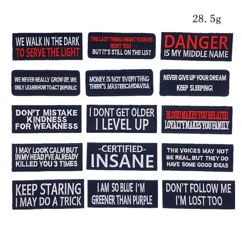 

3pcs We Walk in the Dark Embroidered Cloth Stickers English Letters Danger European Personality Clothes Hat Adhesive Iron Patch