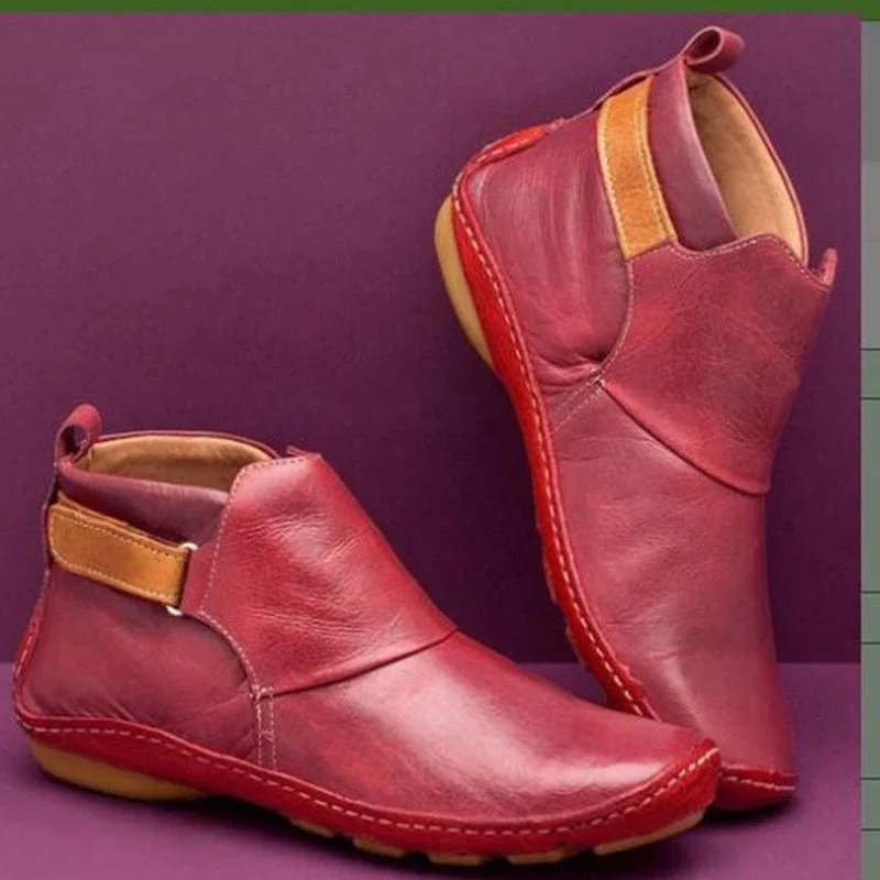 

Autumn and Winter Women Nude Boots Short Chelsea Cowboy Retro Wear Casual Office 365 Black Red Leather Comfortable Free Shipping