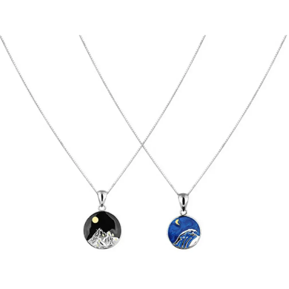 

2 Pieces Love Couple Pendant Mountain And Sea Gold Plated Necklace Couple Necklaces Pendant Necklaces
