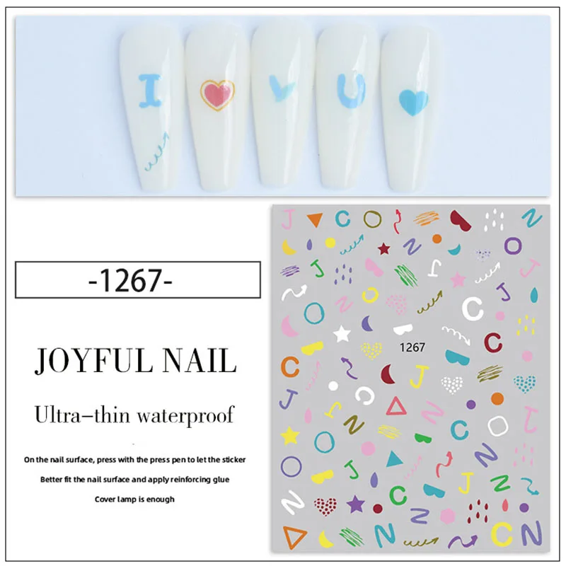 

1Pc Summer lovely 3D Nail Decal Cartoon Color Symbol Simple Letter DIY Slider For Manicuring Nail Art Decoration