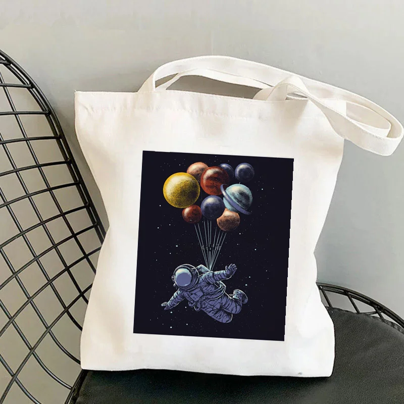 

2021 сумка-шоппер с принтом космических воздушных шаров, женская сумка-тоут в стиле Харадзюку, Женская холщовая сумка-шоппер на плечо