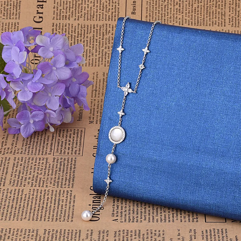 

Fashion Crystal Pearl Long Necklace For Women Female Elegant Shell Tassel Necklaces Ladies Jewelry Gifts Zk30