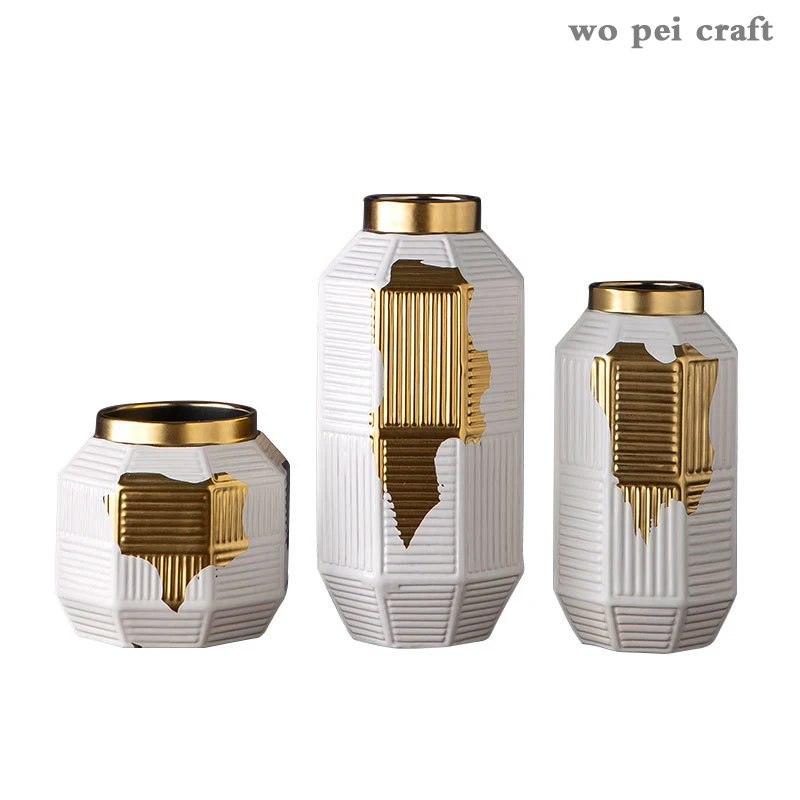 

Geometric Decor Ceramic Vases Golden Texture Porcelain Vase Desk Decoration Floral Arrangement Home Decoration Accessories