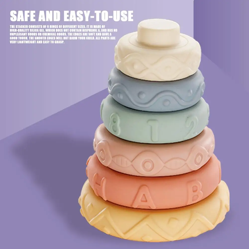 

Baby Soft Toys Sensory Silicone Educational Building Blocks 3D Stacking Babies Rubber Teether Squeeze Circle Toys For Infant