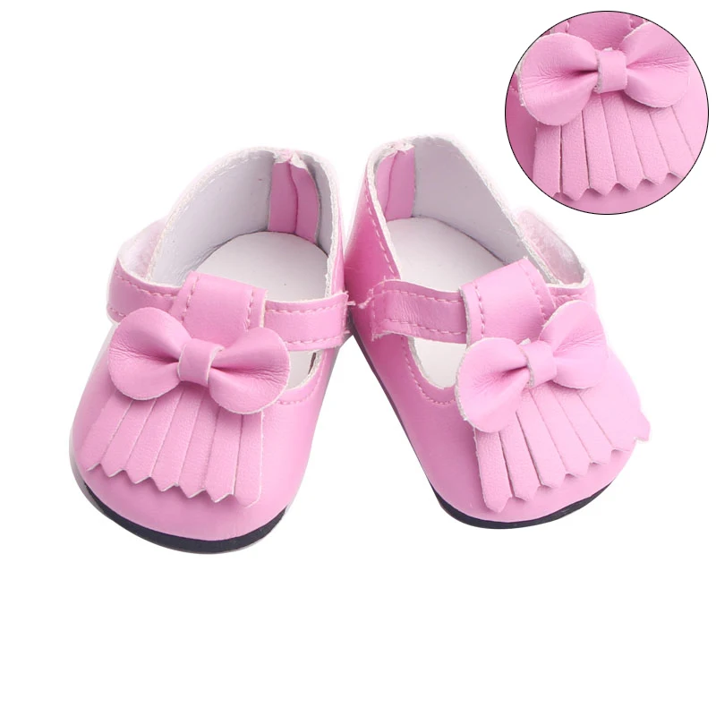 

40-43 Cm Baby Boy Dolls Shoes PU Pink Bow Dress Shoe American Newborn Cute Toys Accessories Fit 18 Inch Girls Birthday Gift g5