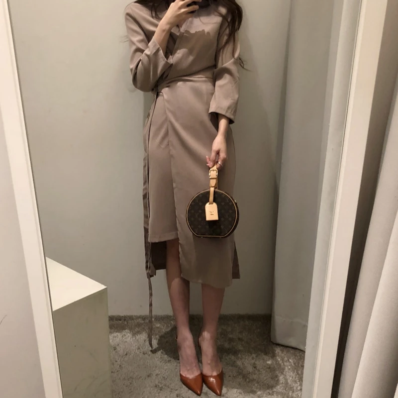 RealShe женское платье с v-образным вырезом и длинным рукавом сплошное асимметричное