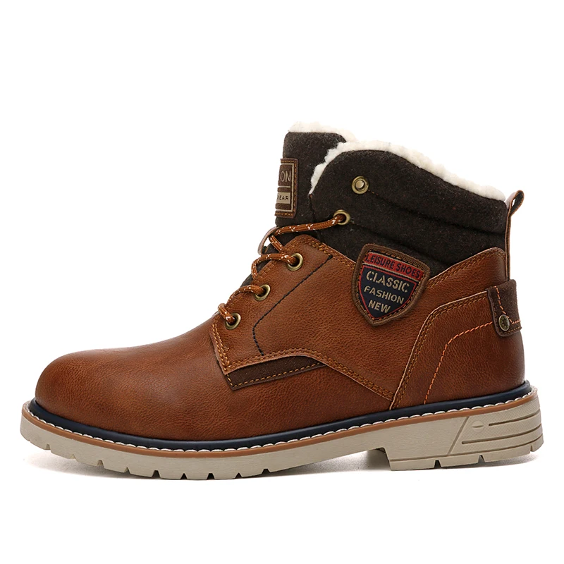 Light Brown Мужская походная обувь, защитная и износостойкая подошва, мужские зимние тренды, мужские кожаные кроссовки, большой размер 45, зимняя обувь - Цвет: Light Brown