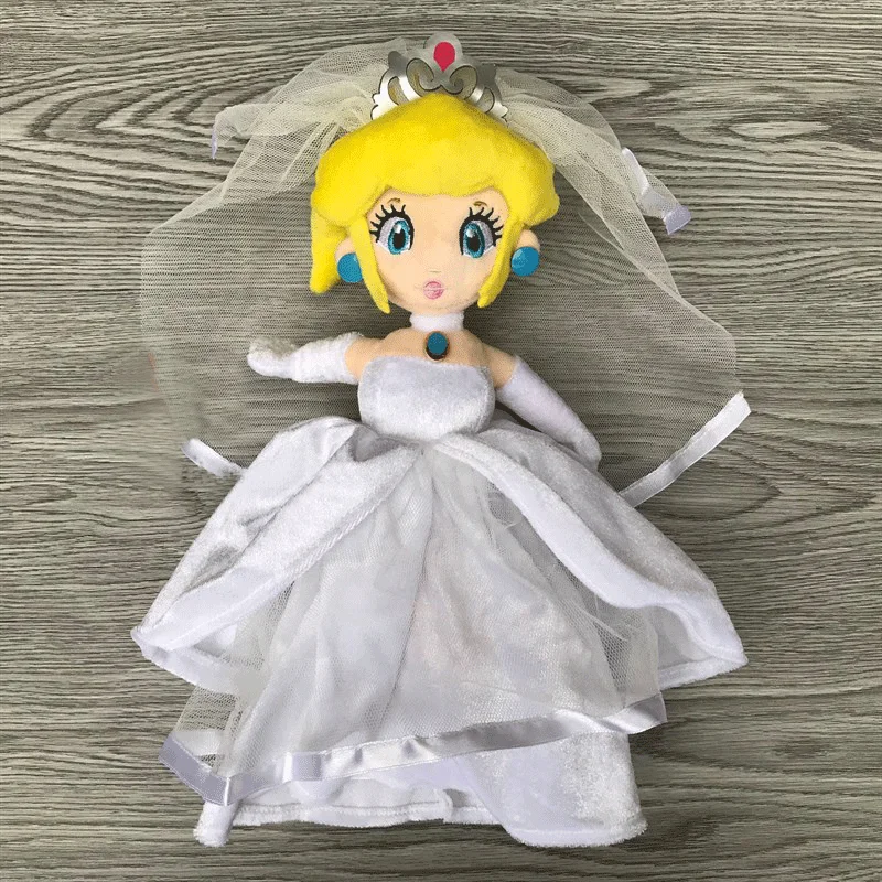 

25cm Super Mario Princess Peach Toadstool Peachy Luxury Crown Wedding Dress Beautiful Soft Doll Plush Toys Girl Birthday Gift
