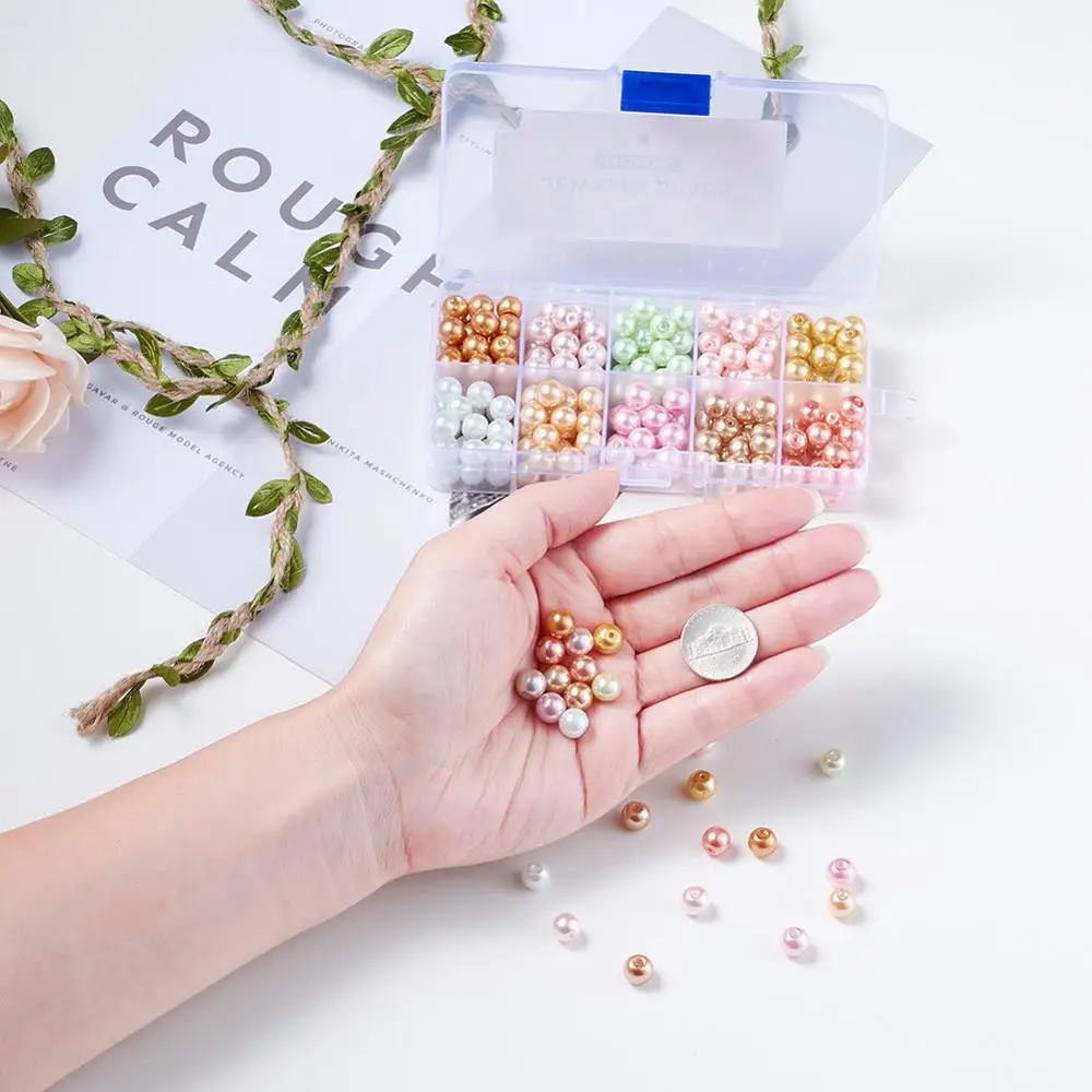 

1Box Mixed Style Round Glass Pearl Beads Mixed Color 8mm Hole: 1mm Earring Bracelet Necklace Making Jewelry Beads