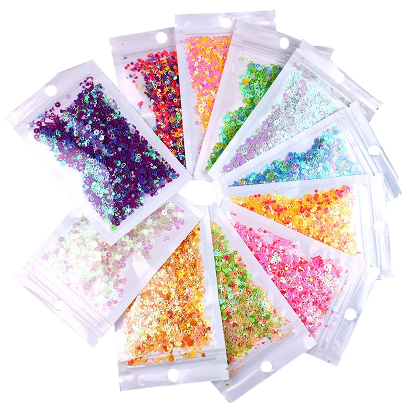 

10g/pack New Mixed Color Sequins Slime Crystal Mud Filled Decoration PVC Colorful Sequins Star Love Accessories toy for Children