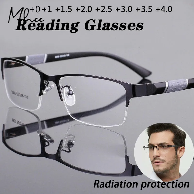 

Очки для чтения мужские, 0, + 1,0, + 1,5, + 2,0, + 2,5, + 3,0, + 3,5, + 4,0, +, в металлической полуоправе, с защитой от излучения, в стиле ретро