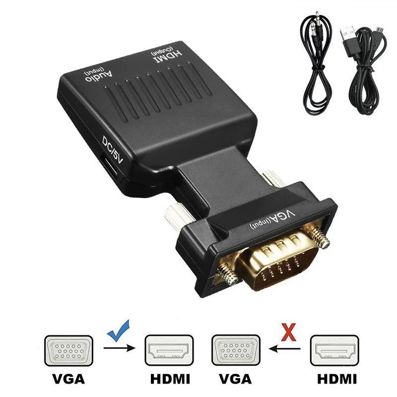 Преобразователь VGA папа-мама совместимый с HDMI аудиокабелями 480P/720P/1080P для PS3/4 HD