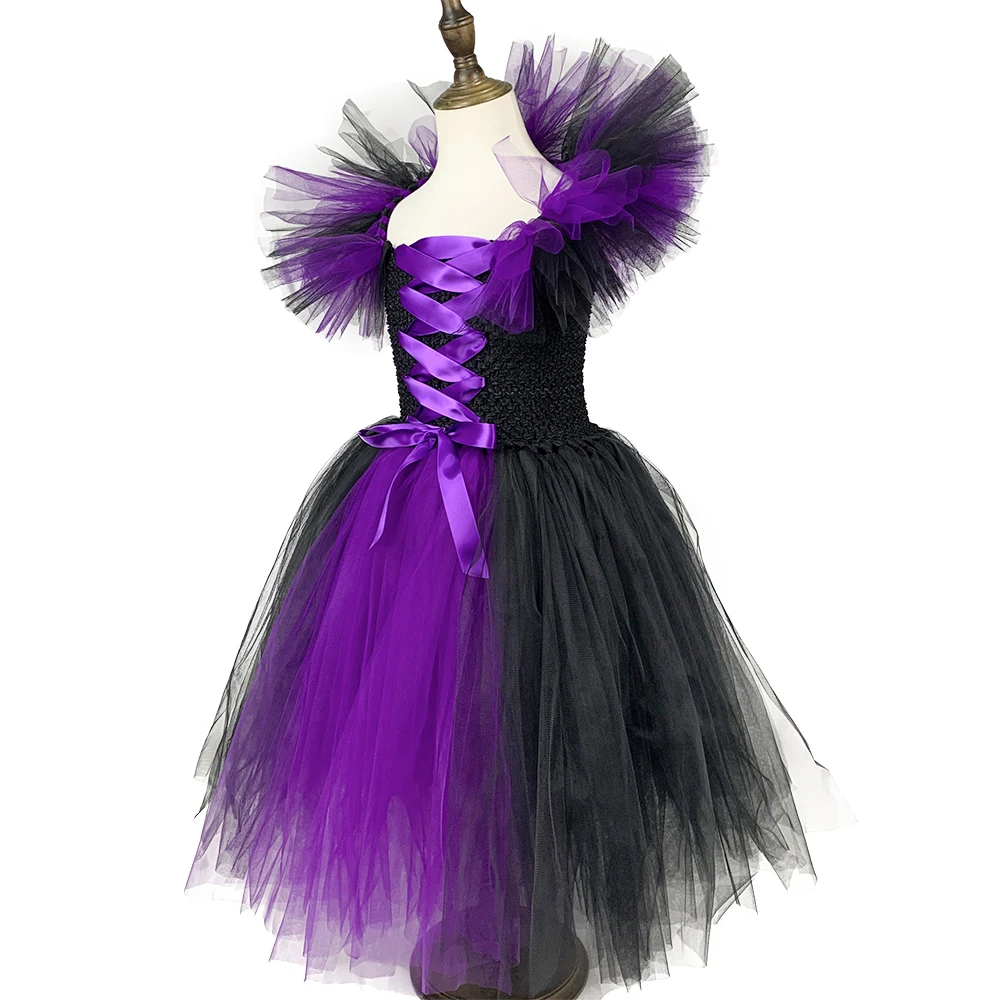 Purple Witch Costume Kid Girls Tutu Dress Ankle Length Halloween Devil Cosplay Clothes for Child Party Photo Prop Purim Gift |