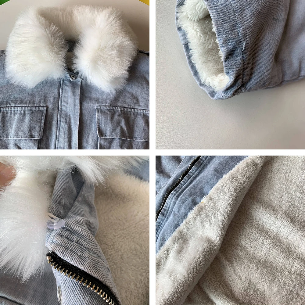 Куртка женская джинсовая с длинным рукавом повседневная короткая утепленная