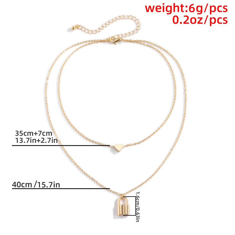 

Ailodo Minimalist Heart Lock Pendant Necklace For Women Multilayer Gold Silver Color Statement Necklace Collier Fashion Jewelry