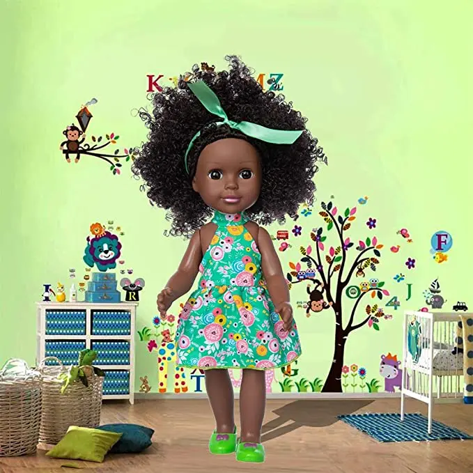 

14.5 Inch African Black Baby Girl Doll Realistic Silicone Washable Doll with Fashion Clothes Shoes Best Gift for Kids Girls