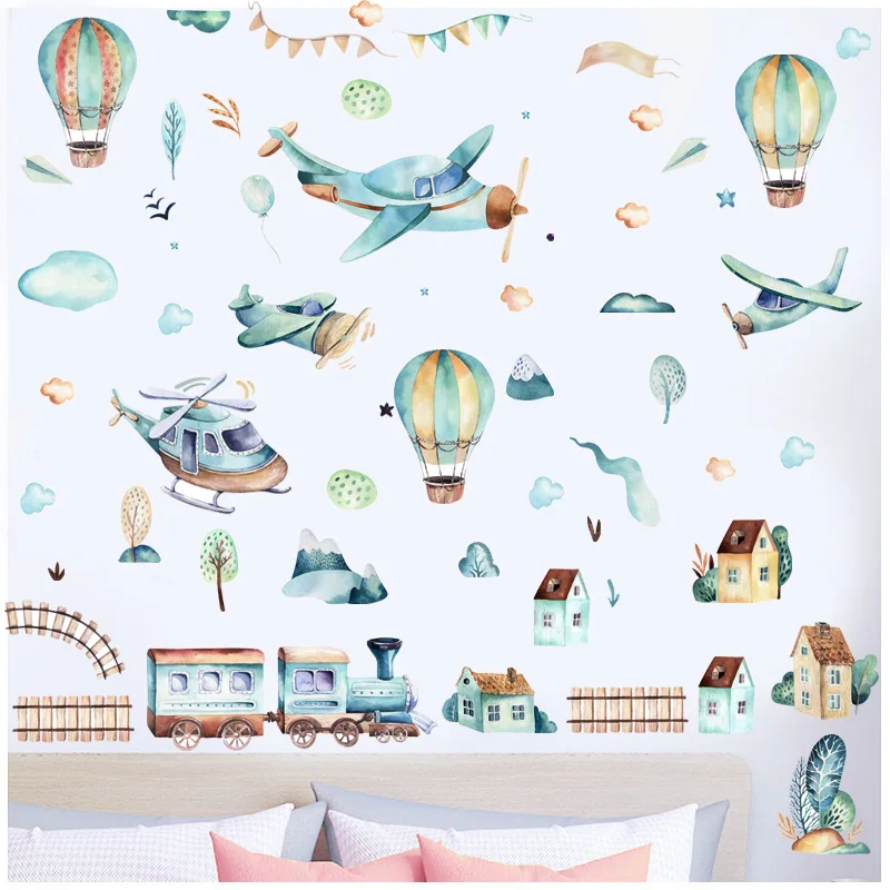 

DIY hand-painted Hot-air Balloon train Wall Sticker Children Room Nursery Wall Decoration Self-adhesive Waterproof Sticker