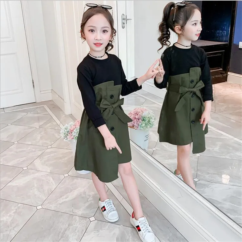 Весеннее хлопковое платье для девочек-подростков Повседневное с бантом на