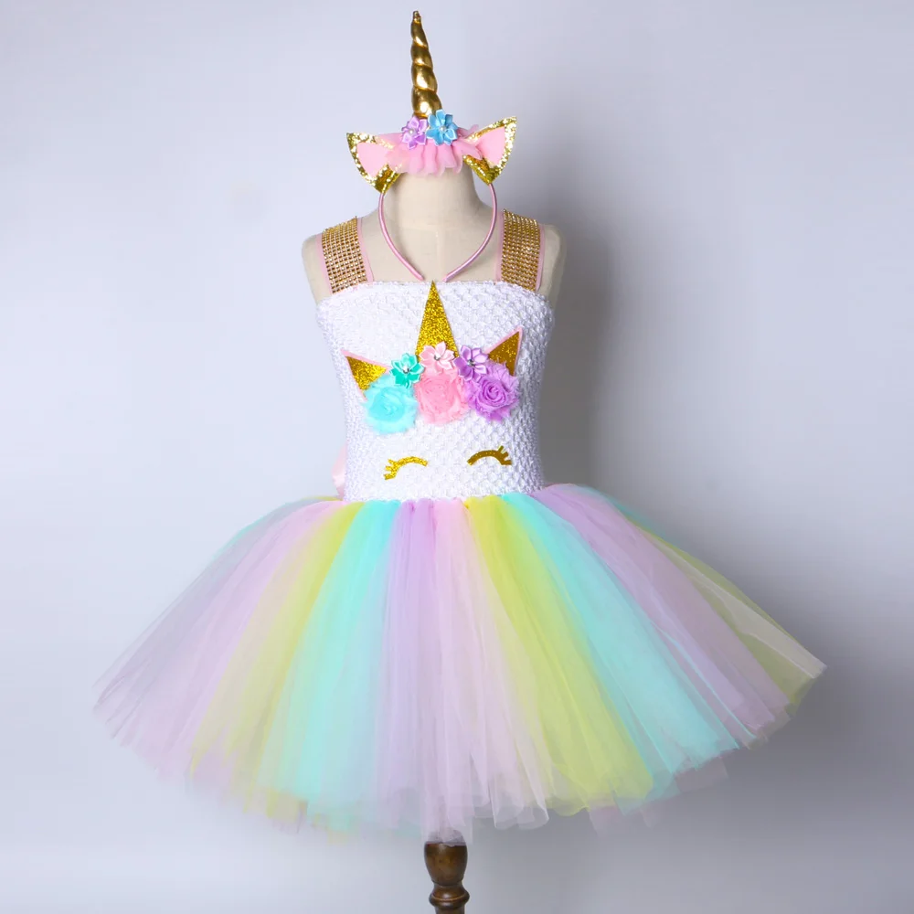 Children Girls Unicorn Tutu Dress Rainbow Princess Kids Birthday Party Christmas Halloween Pony Cosplay Costume 1-14 | Детская одежда и