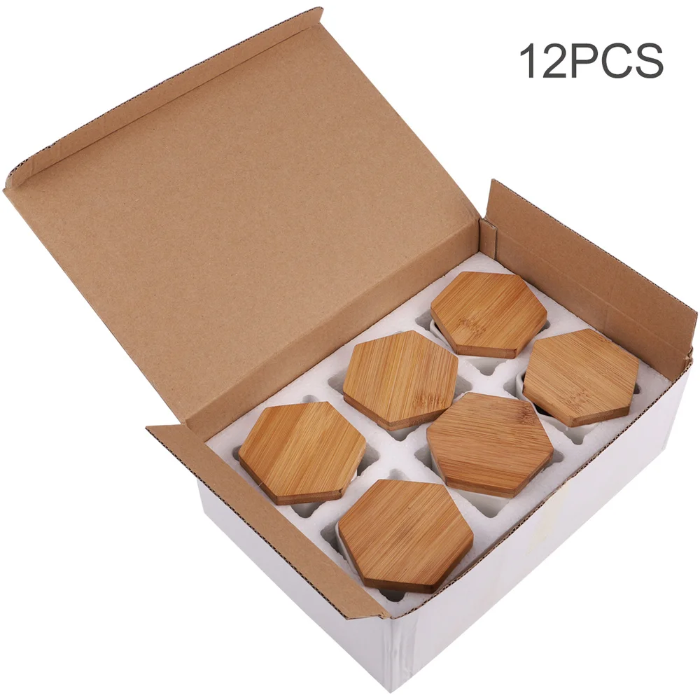 

12 Pcs in 1 Set Succulent Plant Pots Mini Succulent Planter Ceramic Flower Planter Pot with Bamboo Trays (6 Pots and 6 Trays, Wh