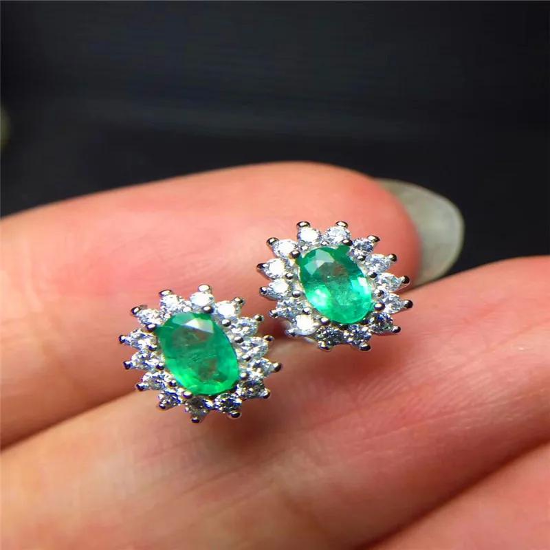 

Vintage emerald stud earrings 3*5mm natural emerald silver earrings solid 925 sterling silver emerald earrings romantic gift