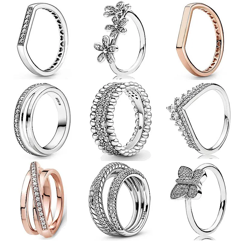 

Original Beaded Triple Band Princess Wishbone Signature Rings With Crystal Ring 925 Sterling Silver Ring Europe Jewelry