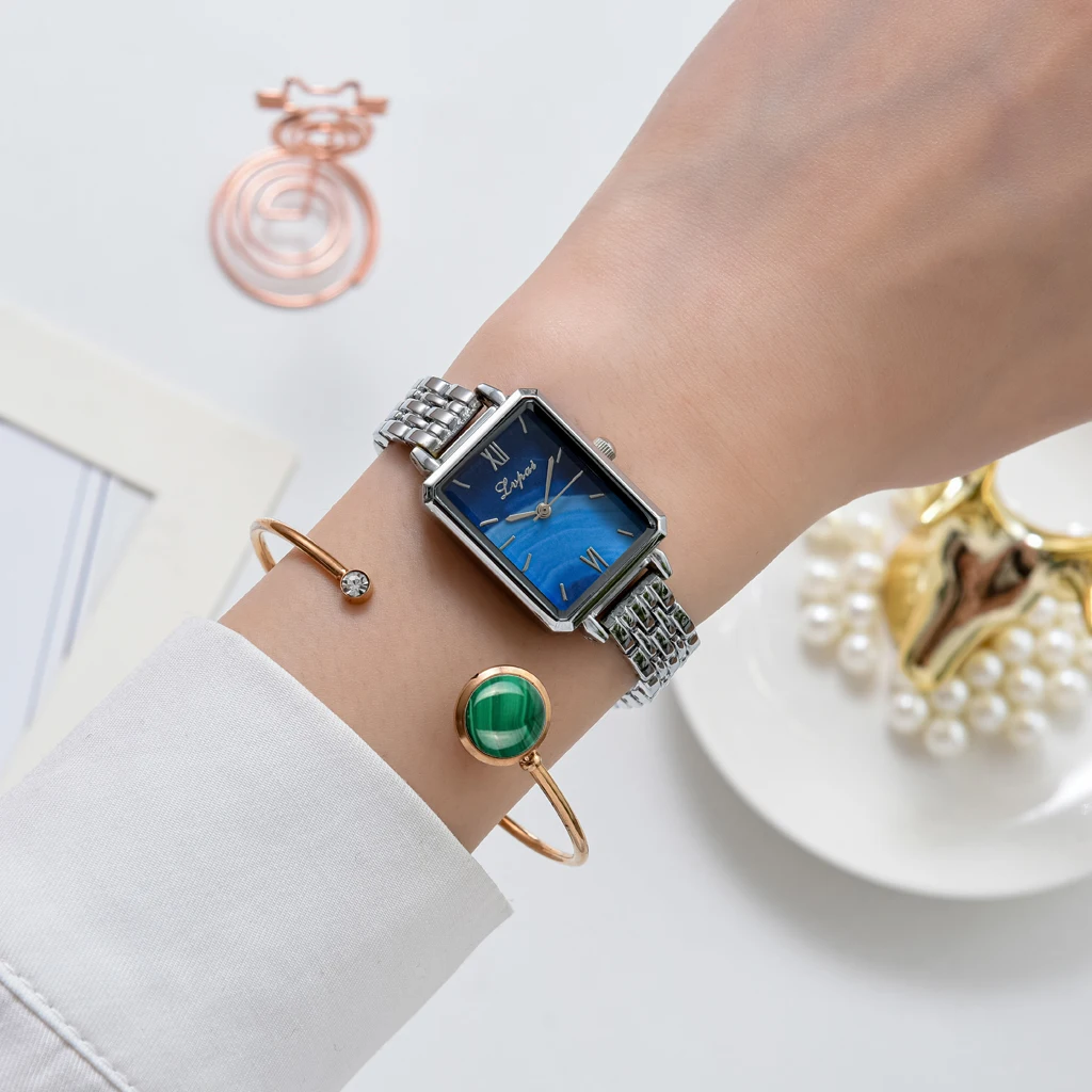 

Ladies Fashion Quartz Movement Casual Square Watch Dress Watch Women Alloy Strap Quartz Watch 2PCS Set Girl Gift Precise Timing