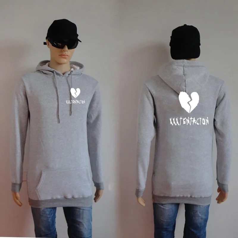 

one piece xxxtentacion sweatshirt with zipper hem on both sides long men hoodie white streetwear xxxtentacion men Fleece hoodie