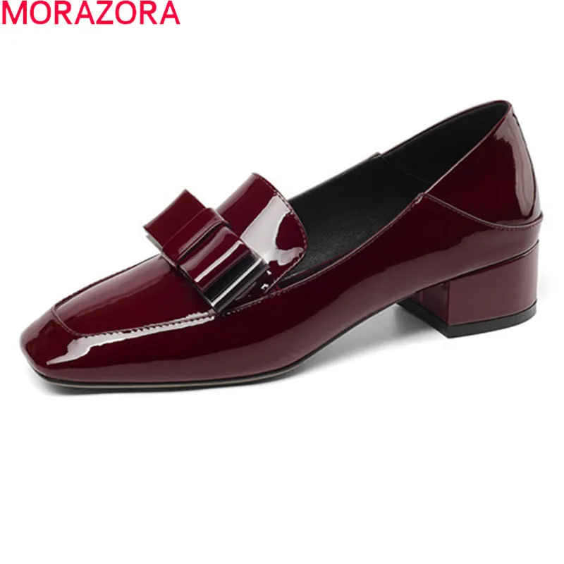 

MORAZORA 2021 Big Size 33-42 Women Pumps Genuine Leather Casual Shoes Thick Heels Square Toe Solid Color Office Dress Shoes