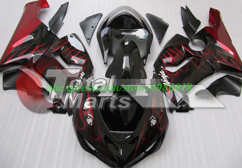 

4Gifts New ABS Motorcycle Whole Fairings Kit Fit for kawasaki Ninja ZX6R 636 2005 2006 05 06 6R ZX-6R Bodywork set Red flame