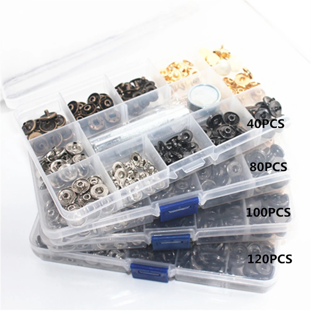 

4 Colors Fasteners Kit Double Cap Press Studs Rivet Buttons Fixing Tools for Leather Coat Down Jacket Bags Belt Sewing Tool