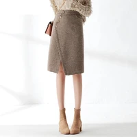 woolen houndstooth skirt for women autumn winter 2022 new a line high waist slimming mid length slit sheath skirt mujer faldas